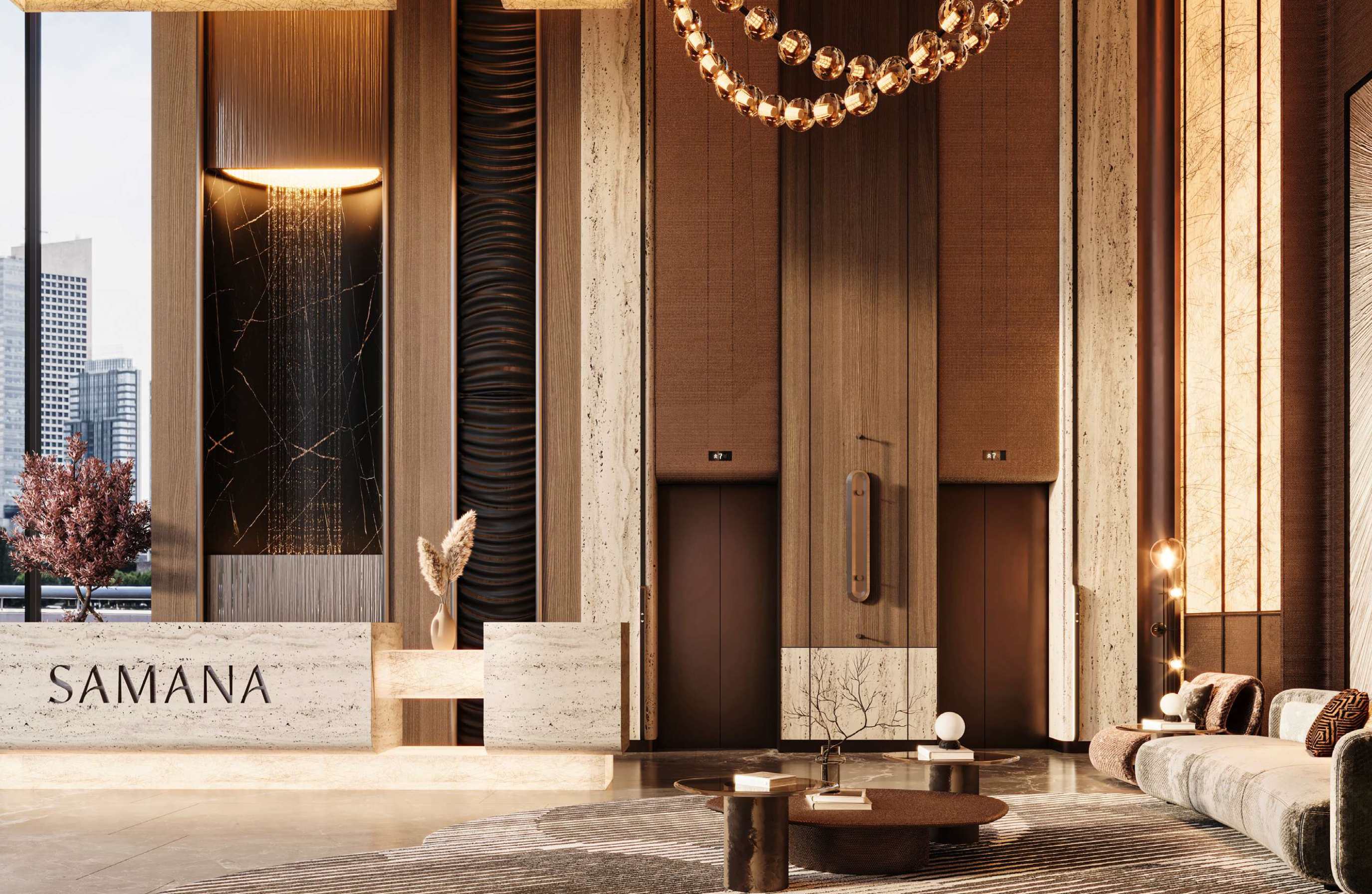 Premium lobby area with SAMANA branding and luxury finishes